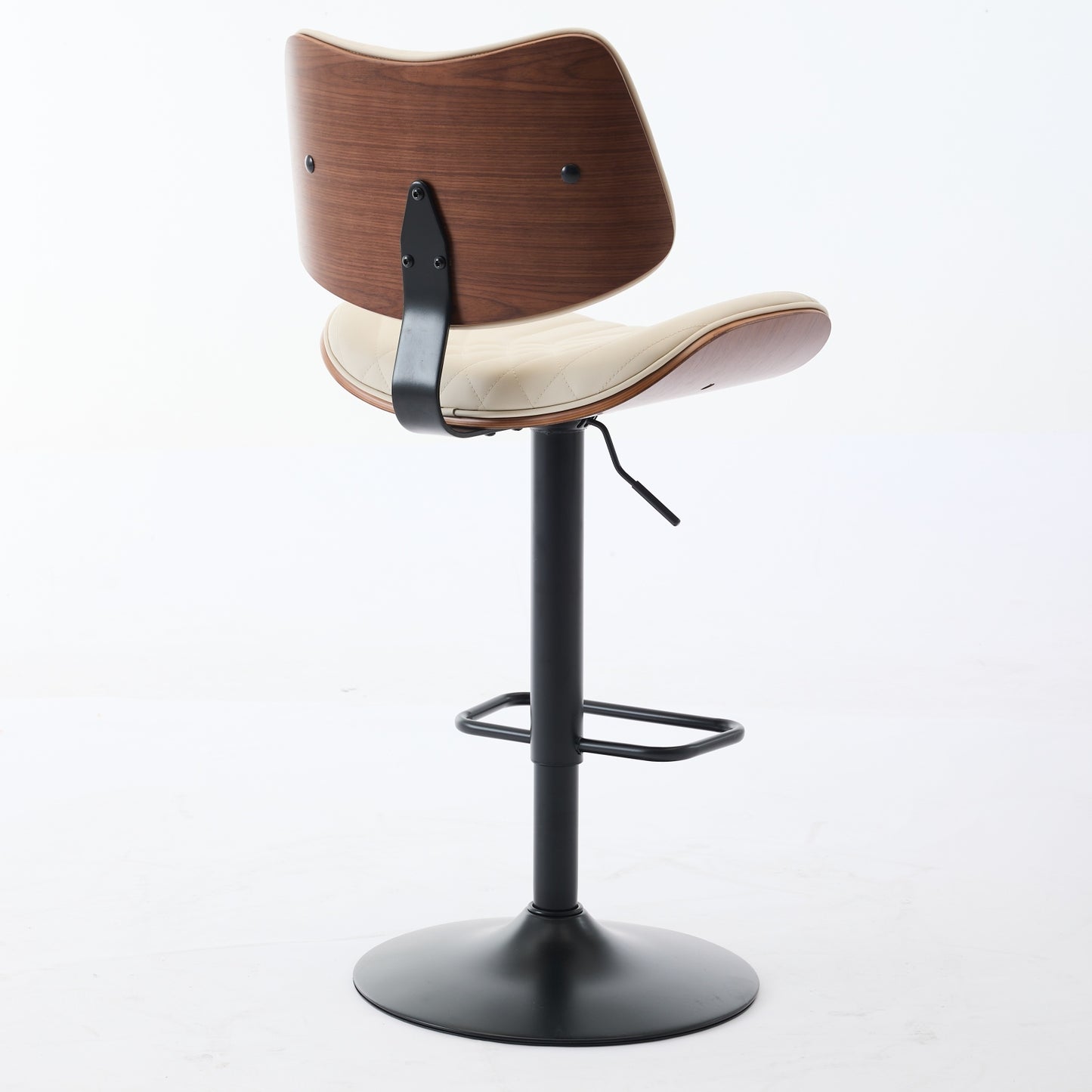 Stylish Versatility Walnut Bentwood Adjustable Bar Stools with Beige Faux Leather Upholstery