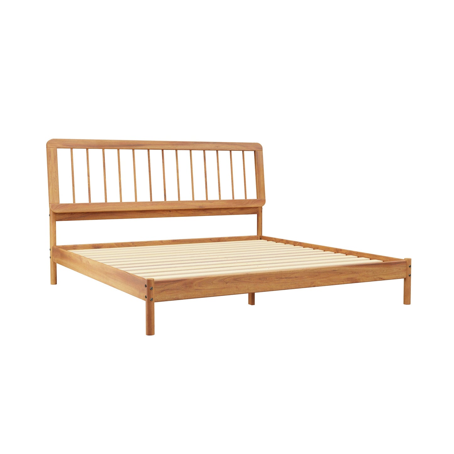 Wyatt Mid-Century Modern Solid Wood King Spindle Bed – Caramel