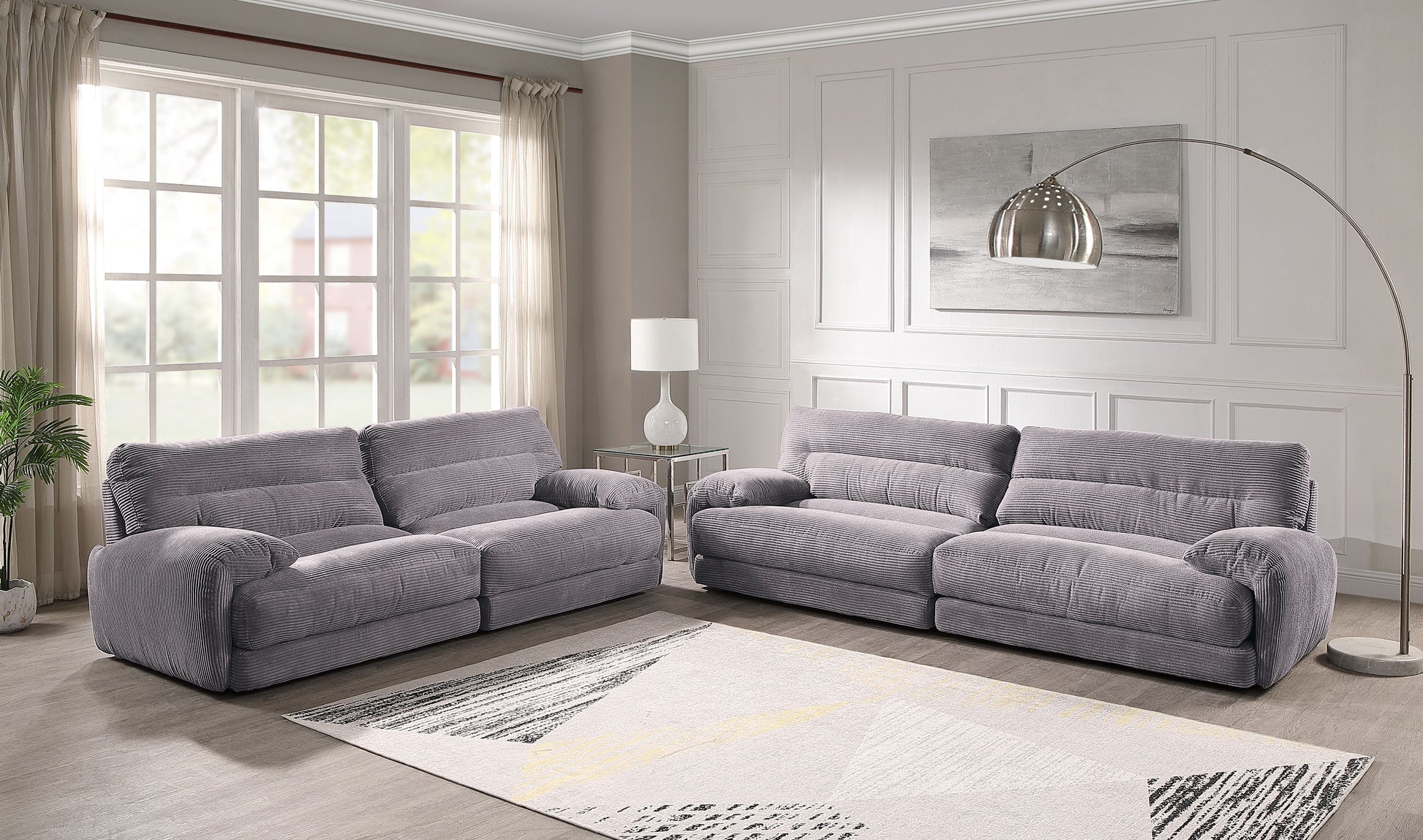 Cadenza 114" Modern Gray Corduroy Sofa