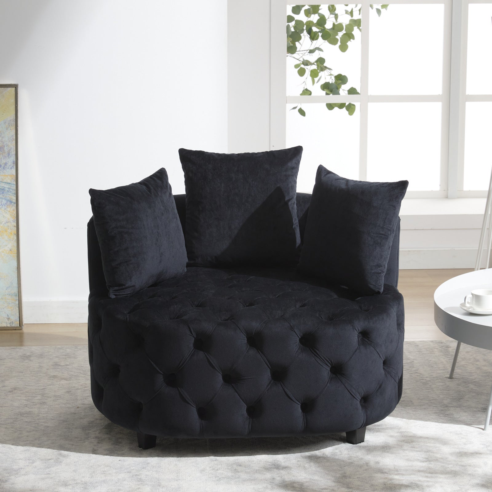 Fayola Velvet Akili Accent Chair, Black