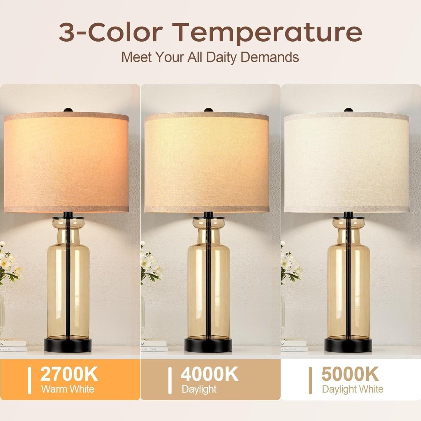 Set of 2 Table Lamps with 3 Color Temperature & Charging