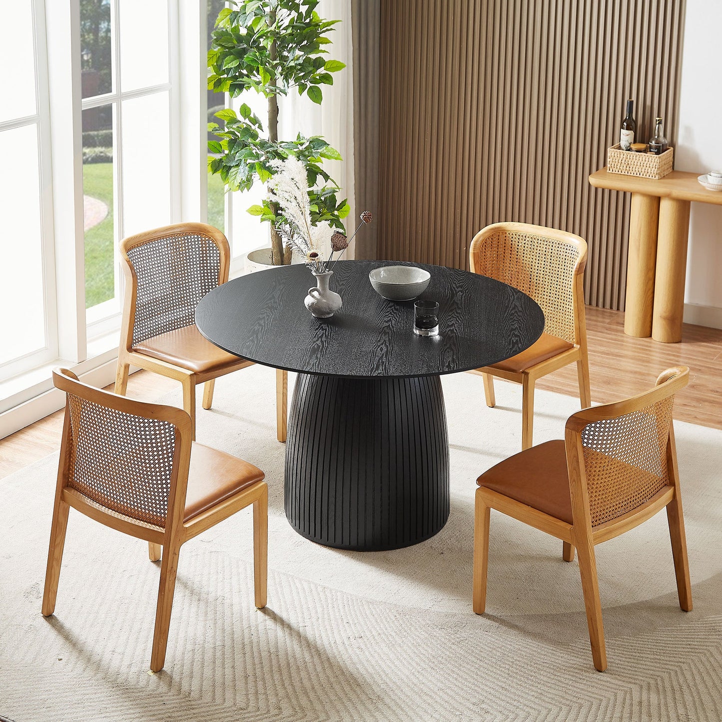 Walter 47" Round Mid-Century Modern Dining Table, Black