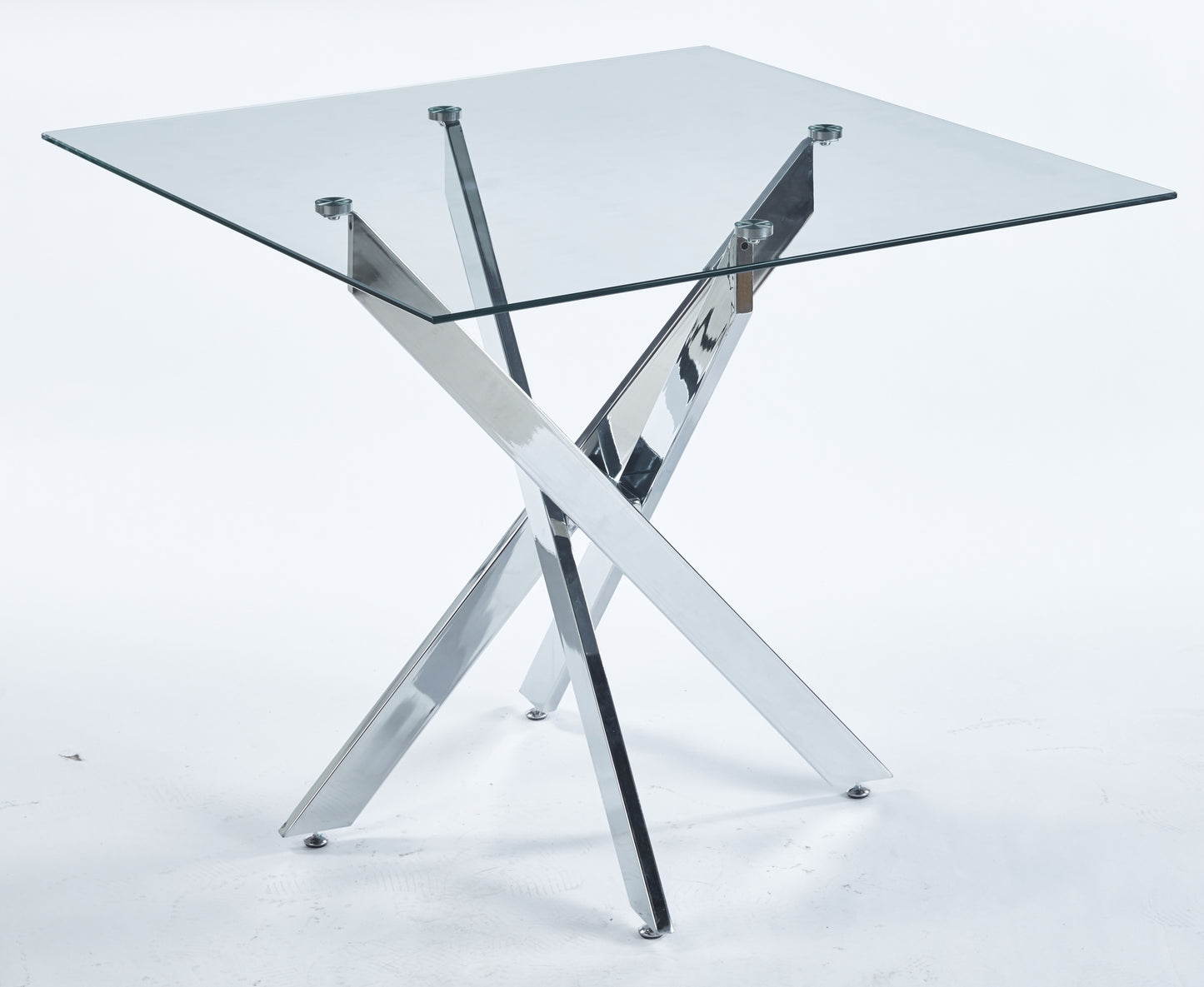 Iola Modern Square Glass Top Dining Table with Crossed Metal Legs