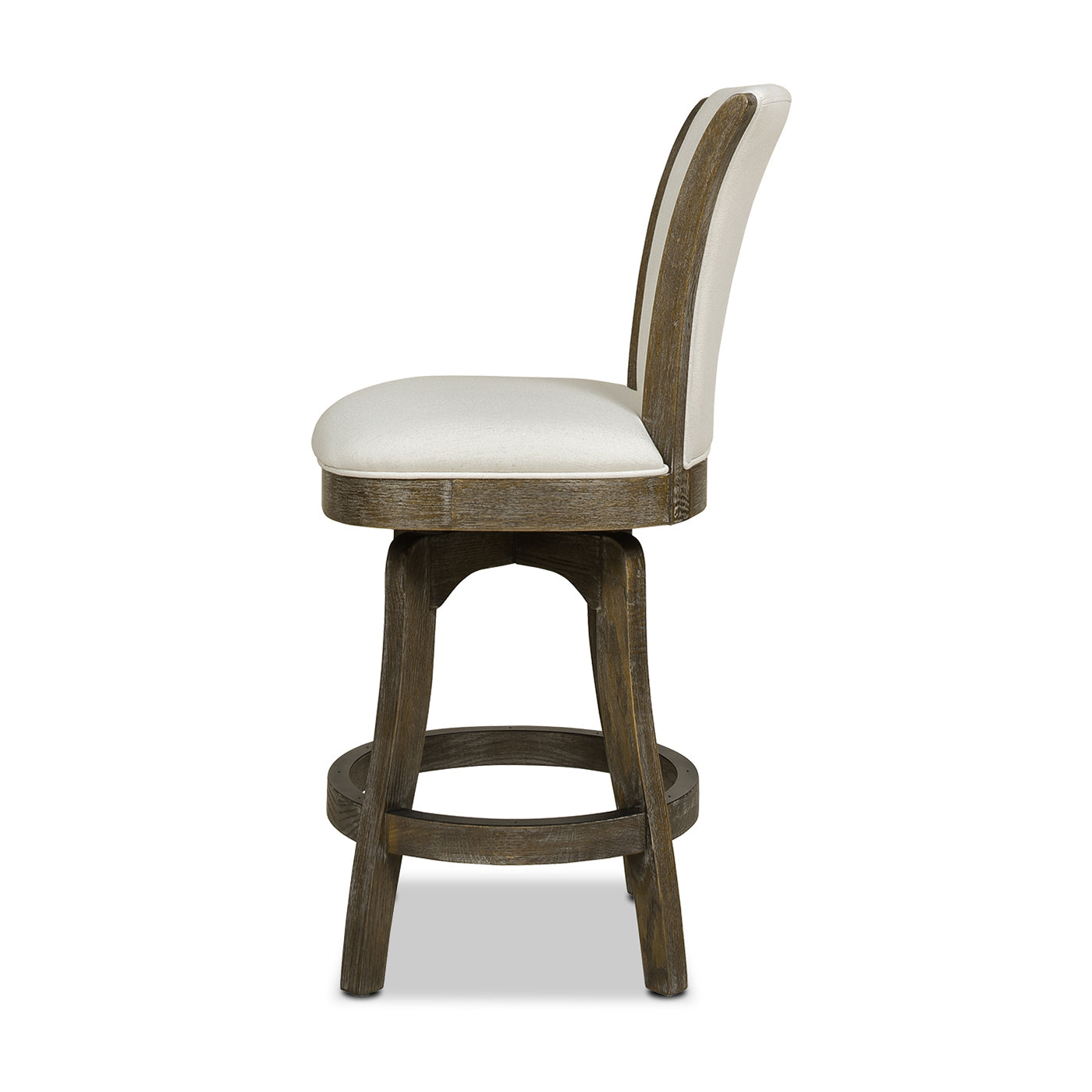 Henry 27” Armless Swivel Counter Height Bar Stool, Natural White Linen