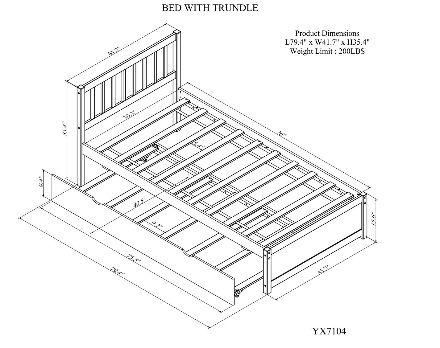 Ellis Wooden Twin Size Platform Bed Frame with Trundle