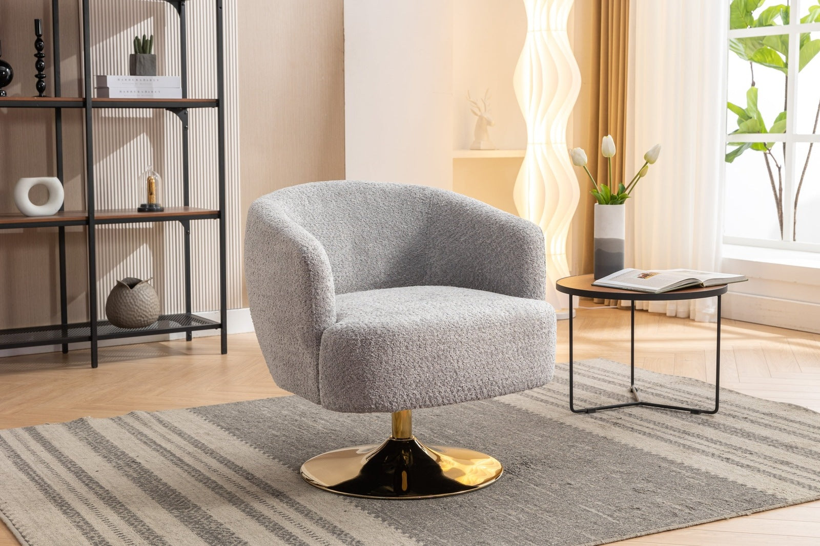 Ashton Swivel Barrel Chair with Gold Base - White Chenille