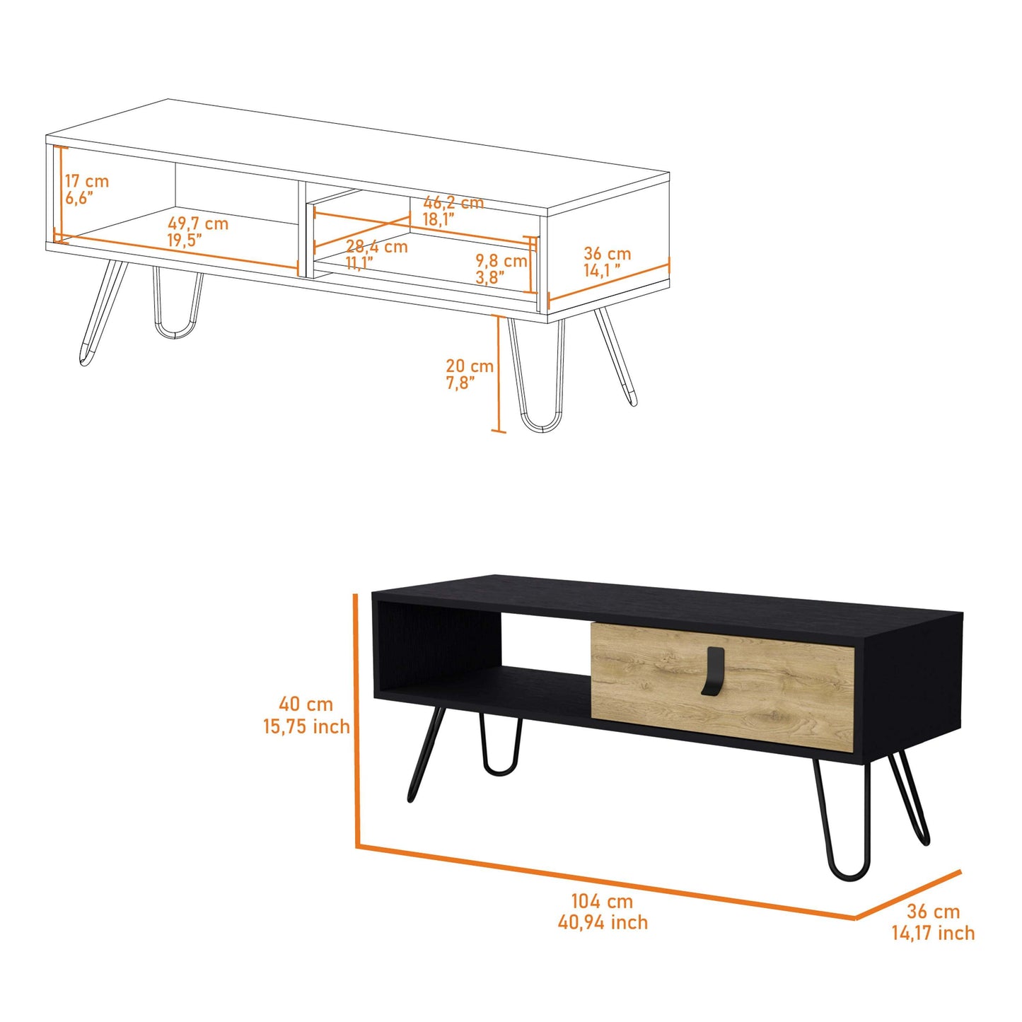 Black and Macadamia Hairpin Legs Coffee Table