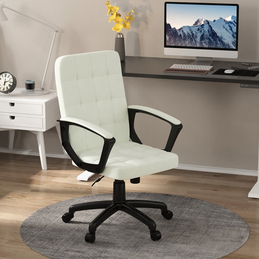 Lorena Cream White Linen Upholstered Office Chair