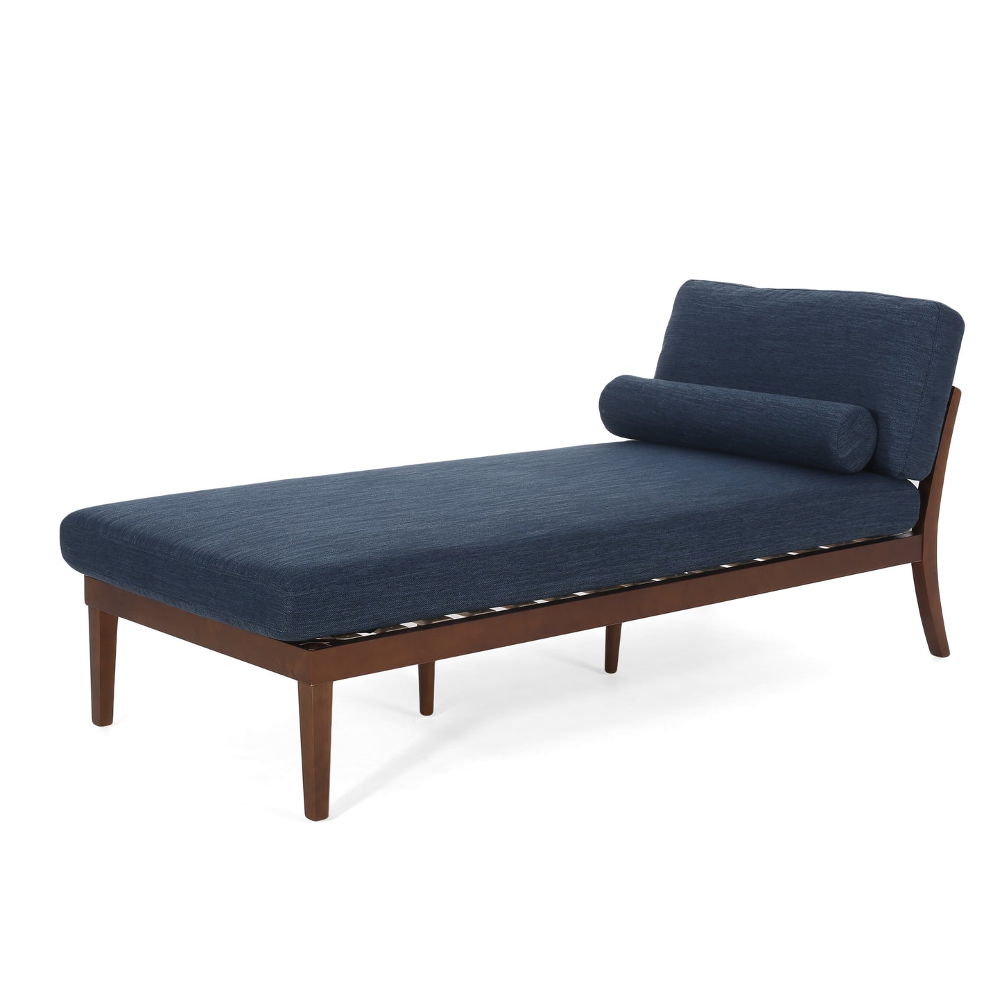 Lucille Mid-Century Modern Chaise Lounge, Blue & Brown