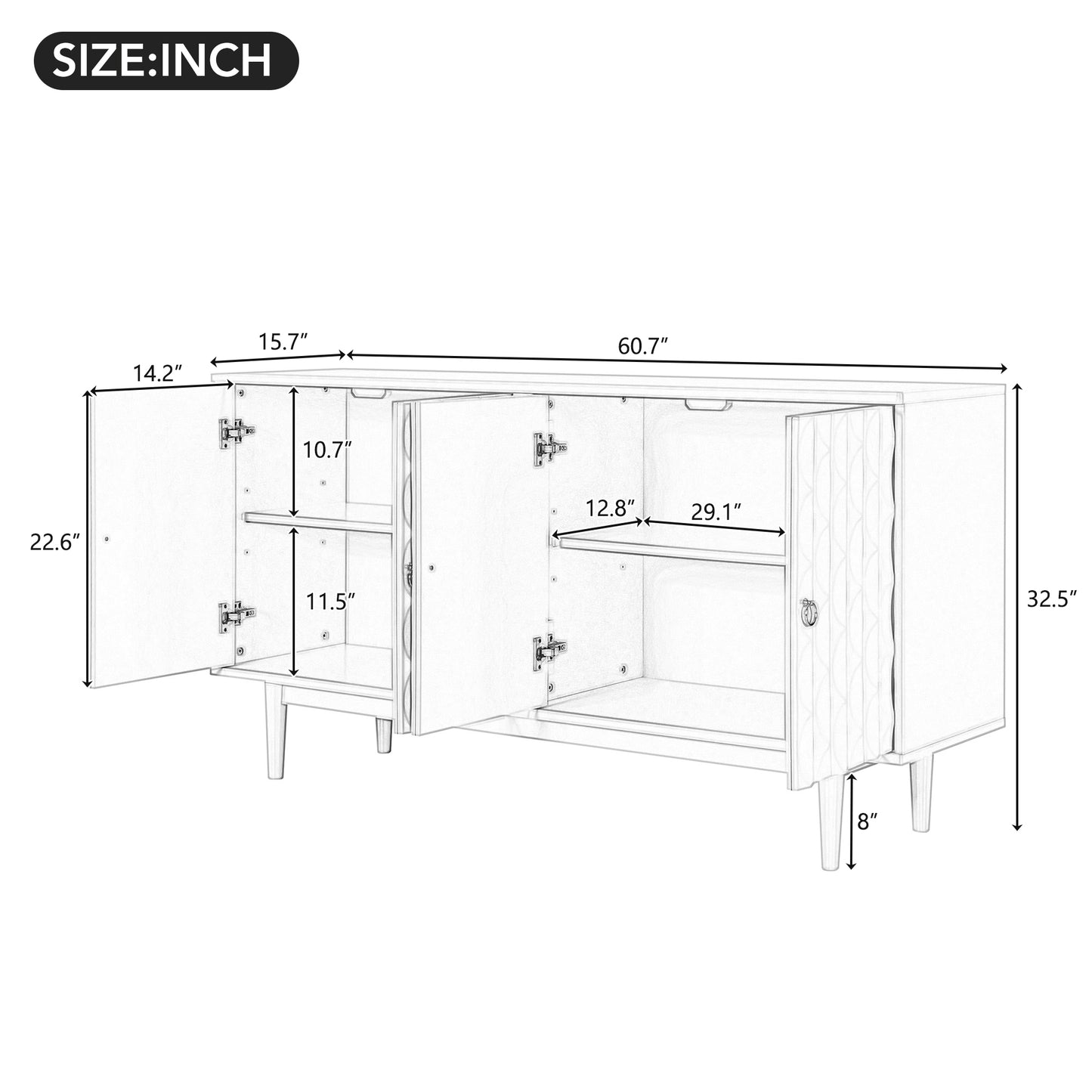 Elara Modern Convex Pattern Cabinet with 4-Drawers, Almond