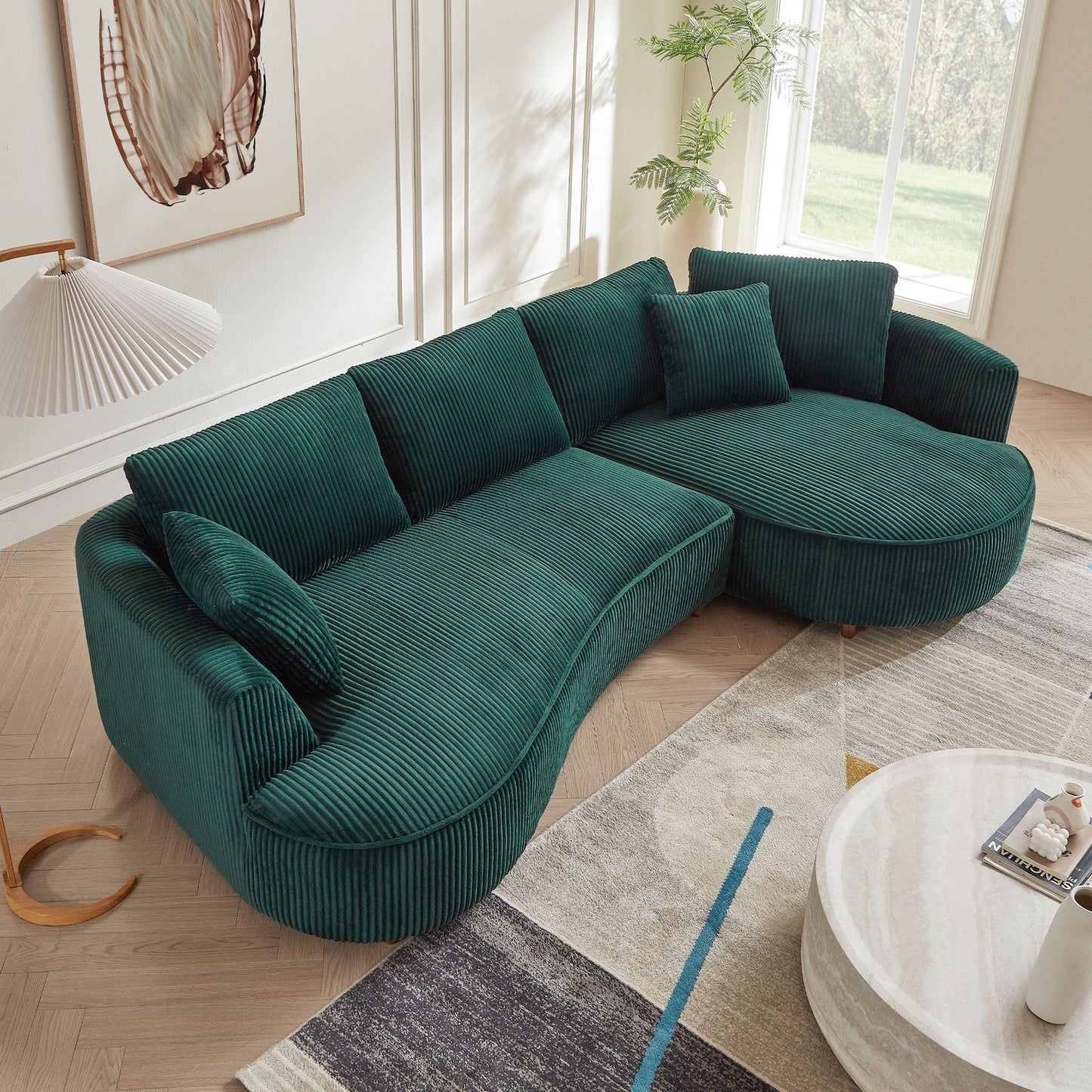 Leota 122" Corduroy Upholstered Sectional , Green