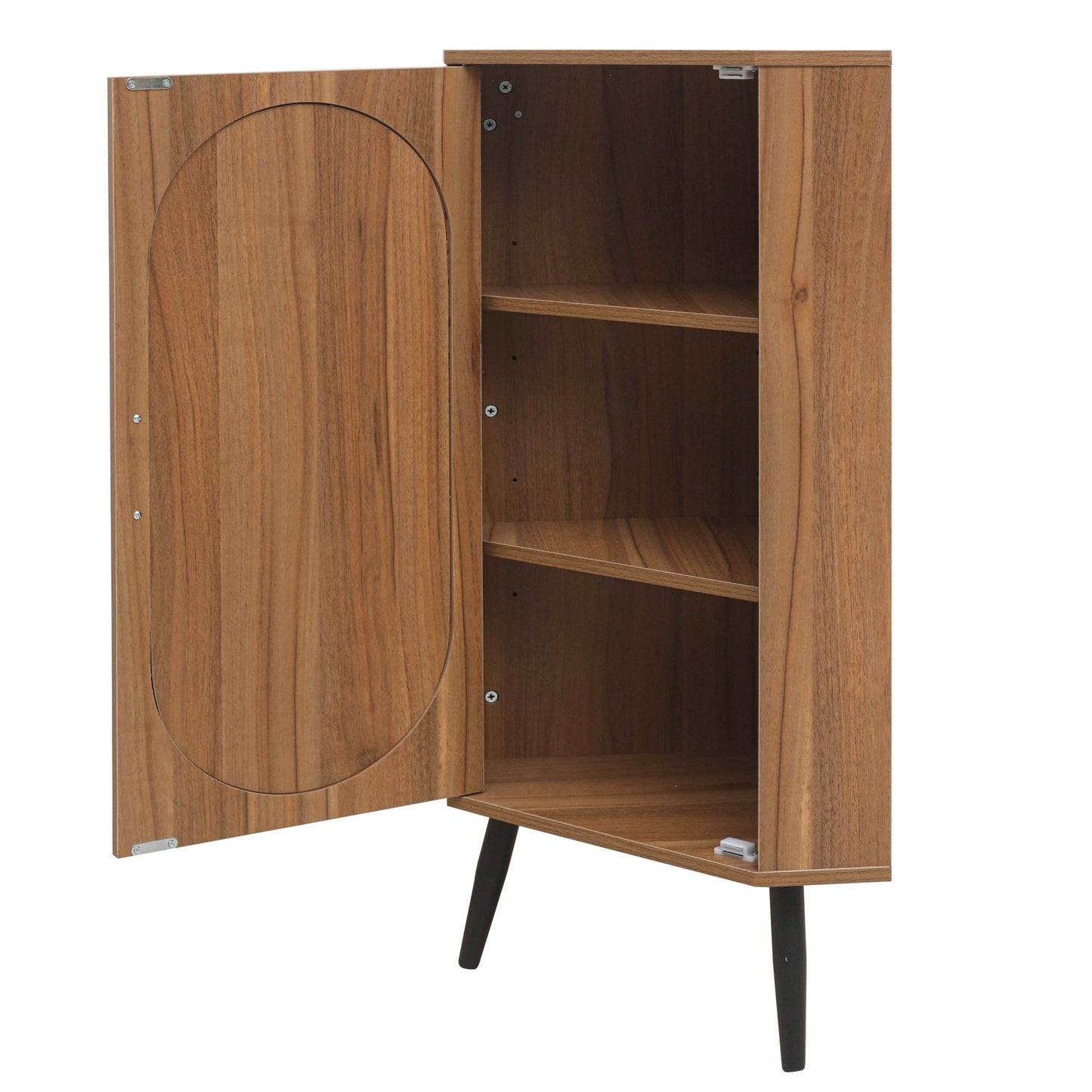 Allen Walnut Finish Corner Cabinet with Rattan Fronts