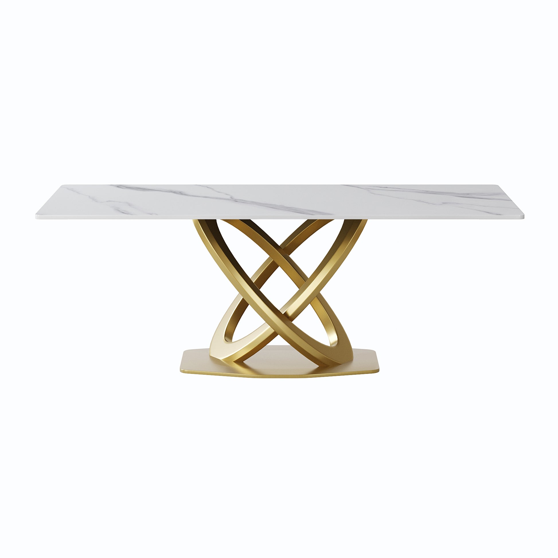 Seren 78.8" Contemporary Sintered Stone Double Ring Dining Table, White & Gold