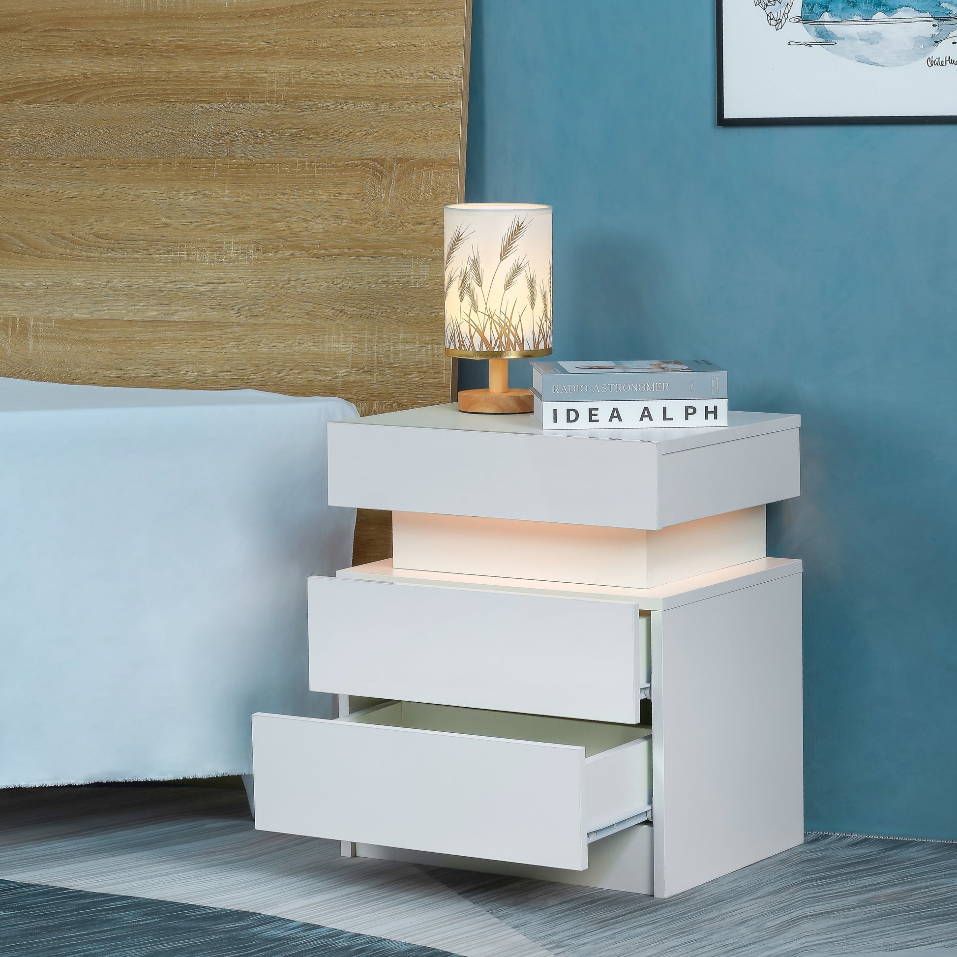 Veda Modern White LED Nightstand