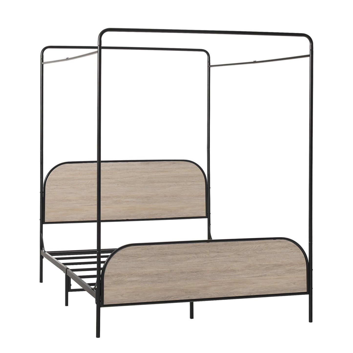 Bailey Modern Queen Metal and Wood Canopy Bed – Smoked Oak