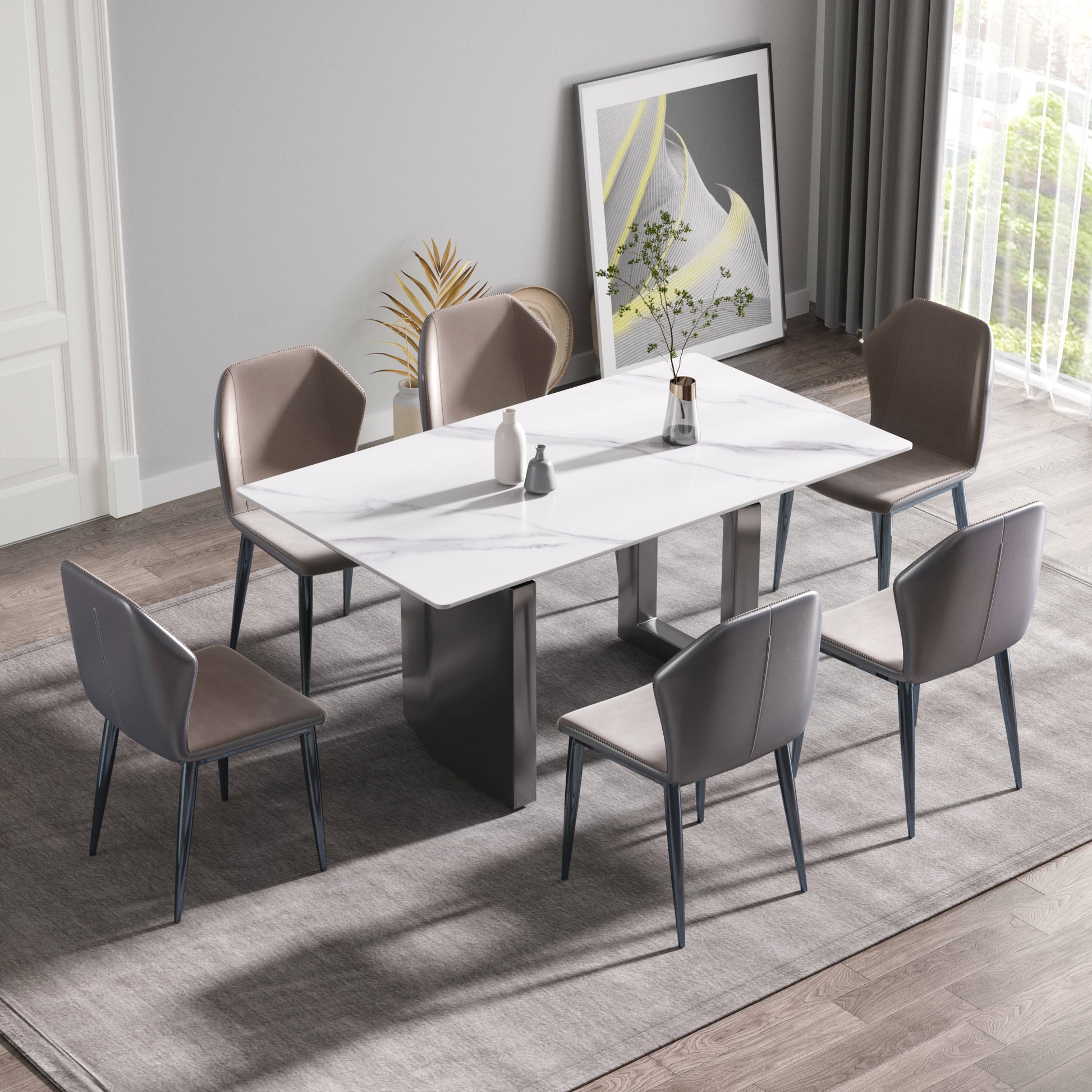 Nyx 63" Modern Sintered Stone Dining Table, White & Black