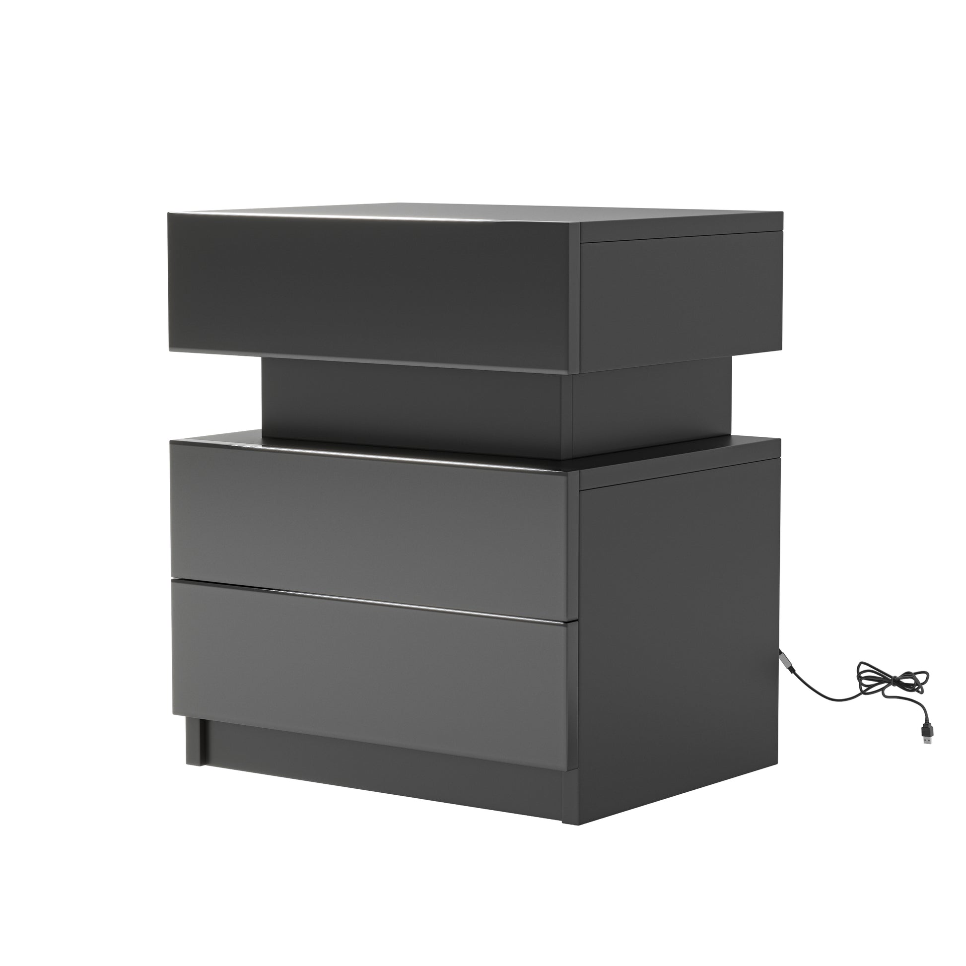 Aspen Modern Black High Gloss Nightstand with LED