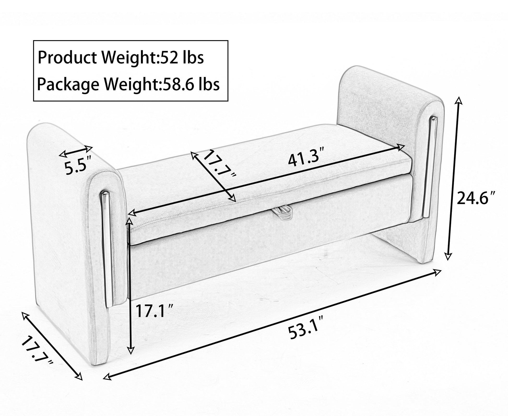 Cassidy Velvet Storage Bench with Golden Trim - Gray