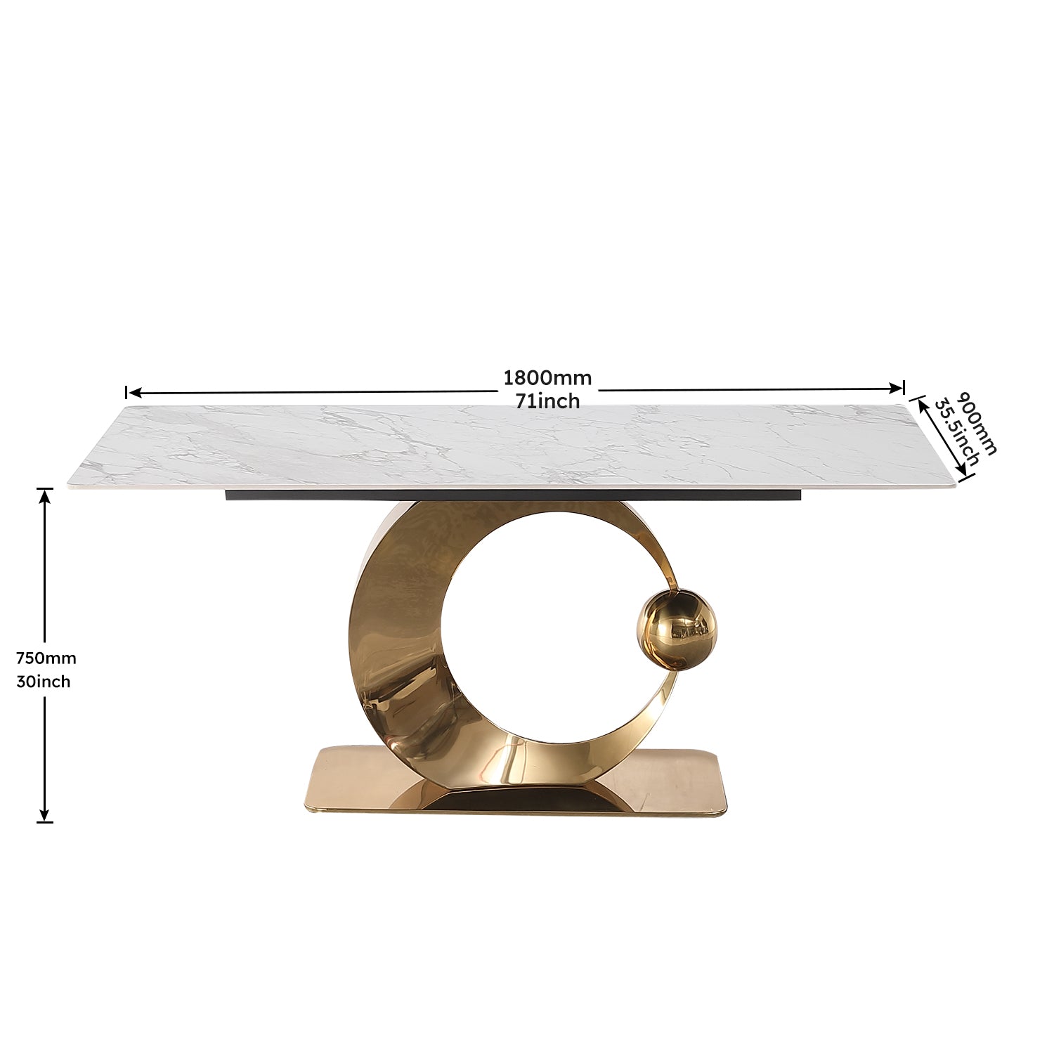 Zyra 71' 7-Piece Faux Marble Dining Set with Golden Base & Carrara White Top