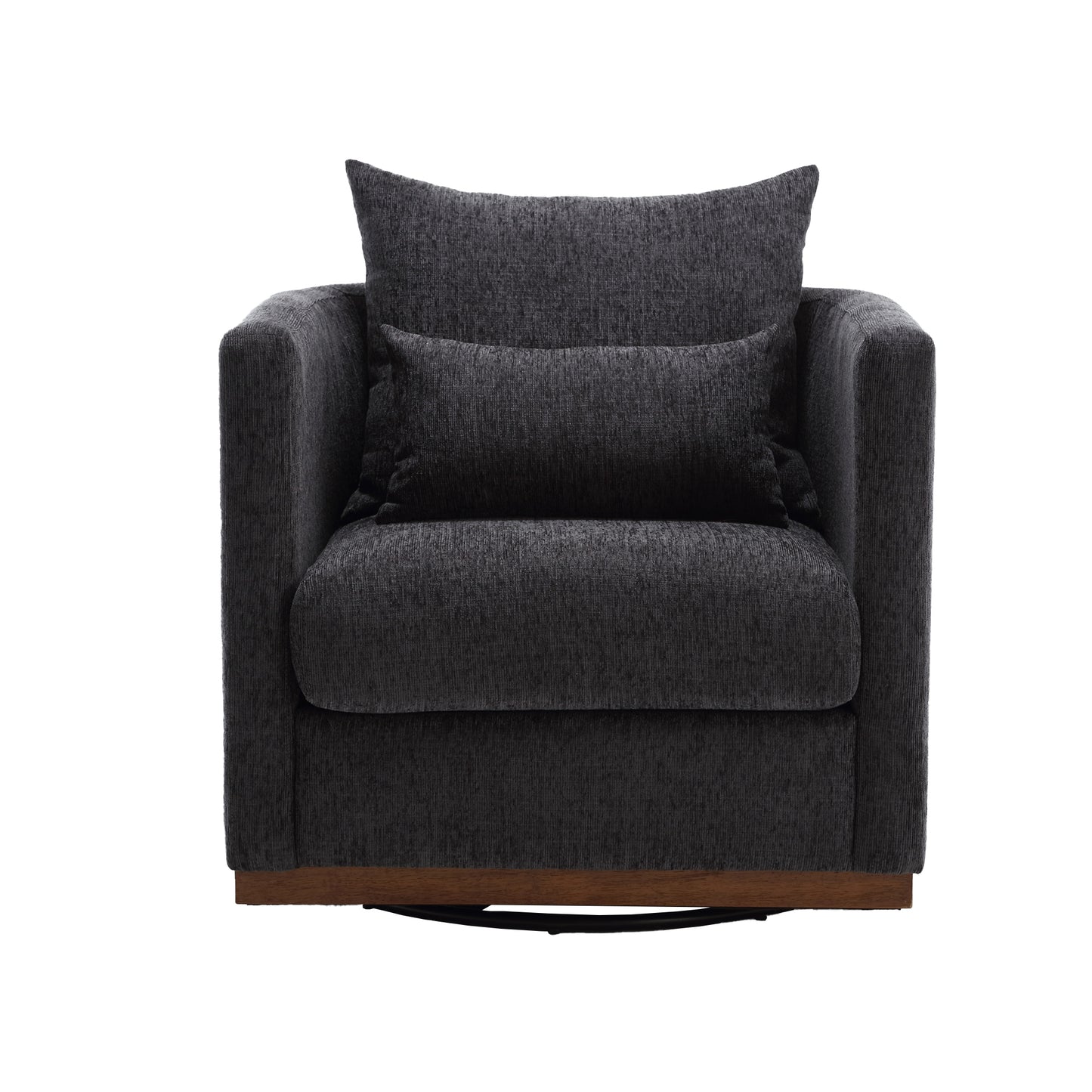 Coolmore Ultimate Comfort 360° Swivel Carbon Black Chenille Barrel Chair for Any Space