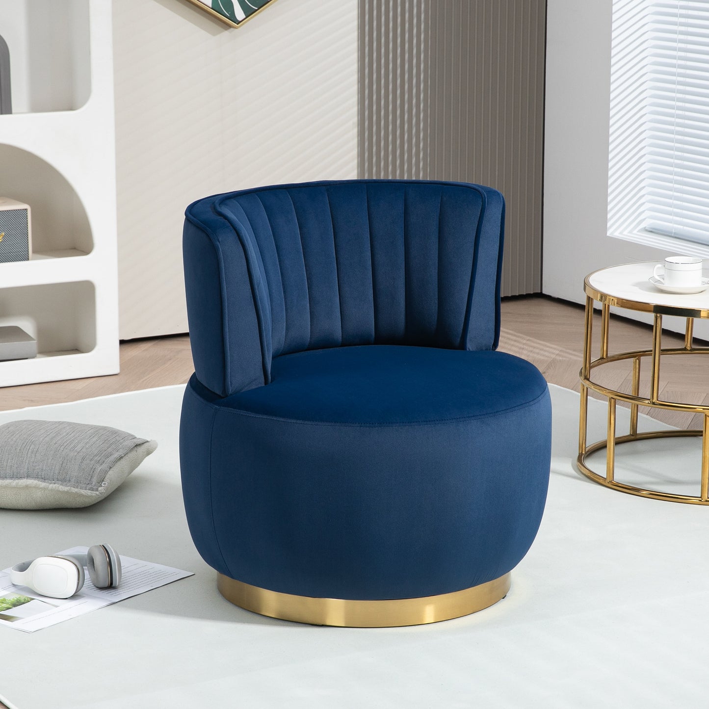 Coolmore Chic & Comfy 360° Navy Swivel Accent Chairs for Living Rooms & Offices