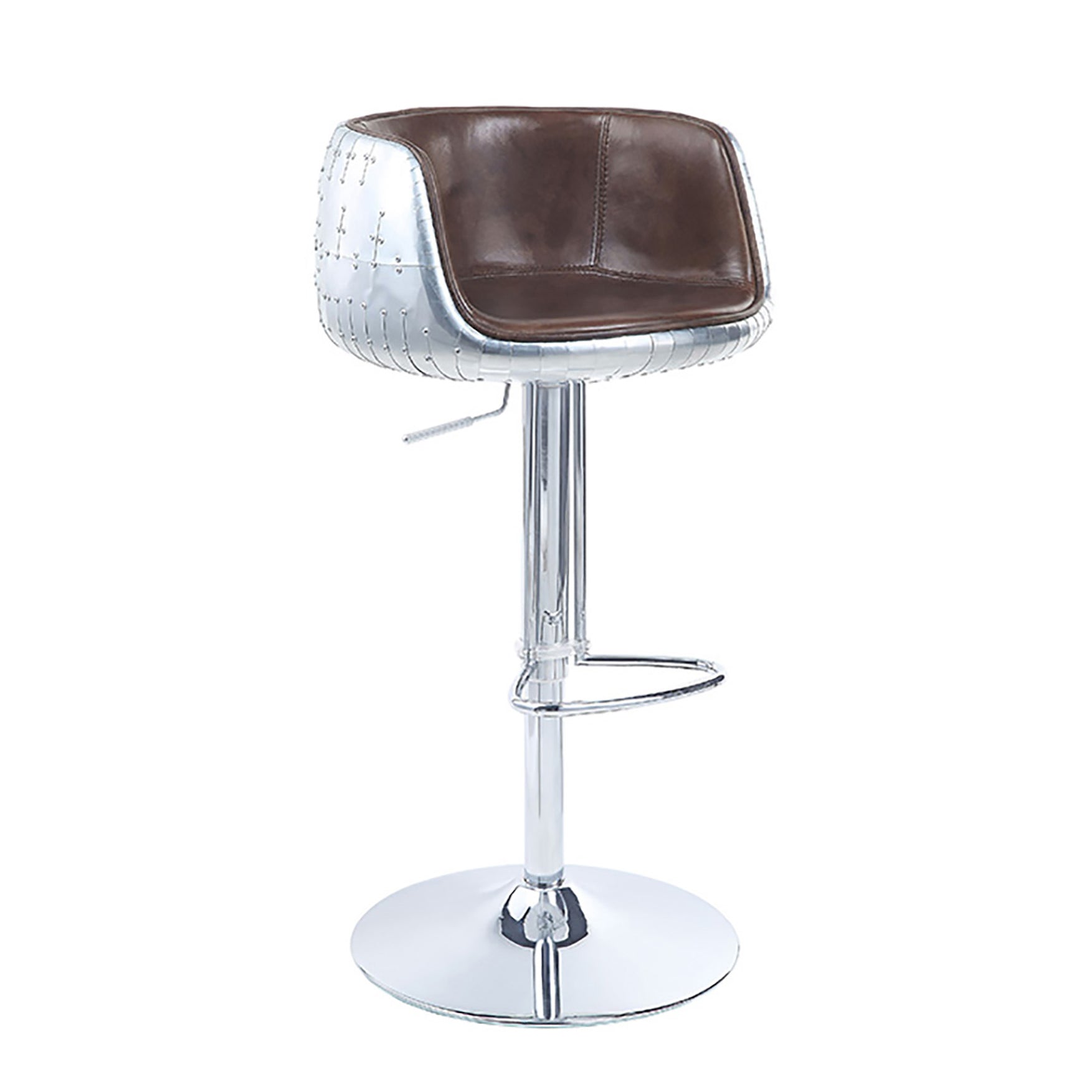 Vintage Brown and Aluminum Swivel Adjustable Stool