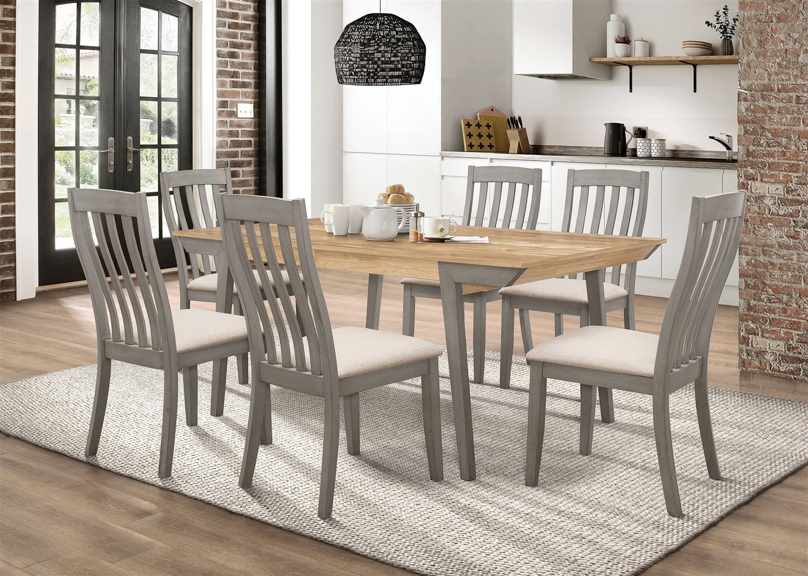 Nogales 7pc Dining Set in Acacia & Coastal Grey