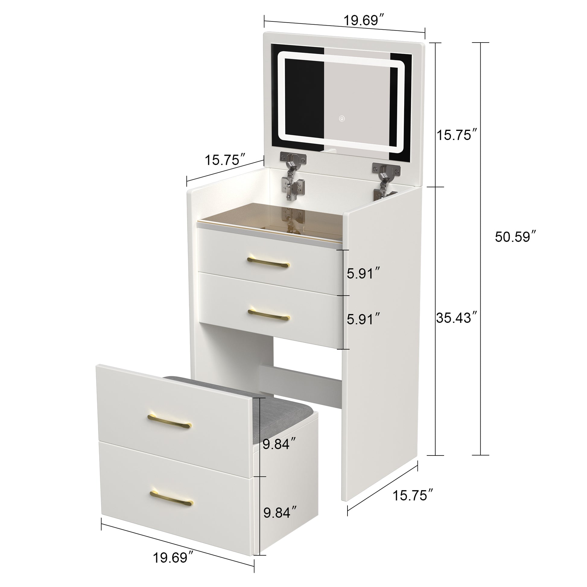 Solstice 3 in 1 Vanity Desk Set, White