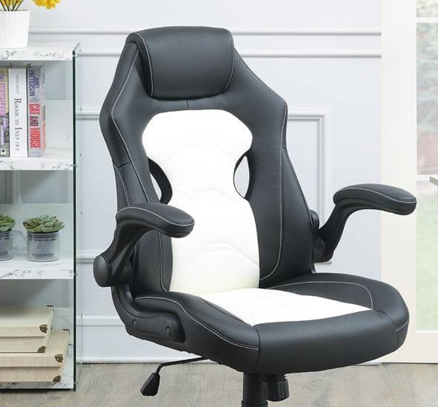 Modern PU Leather Executive Office Chair, Black & White