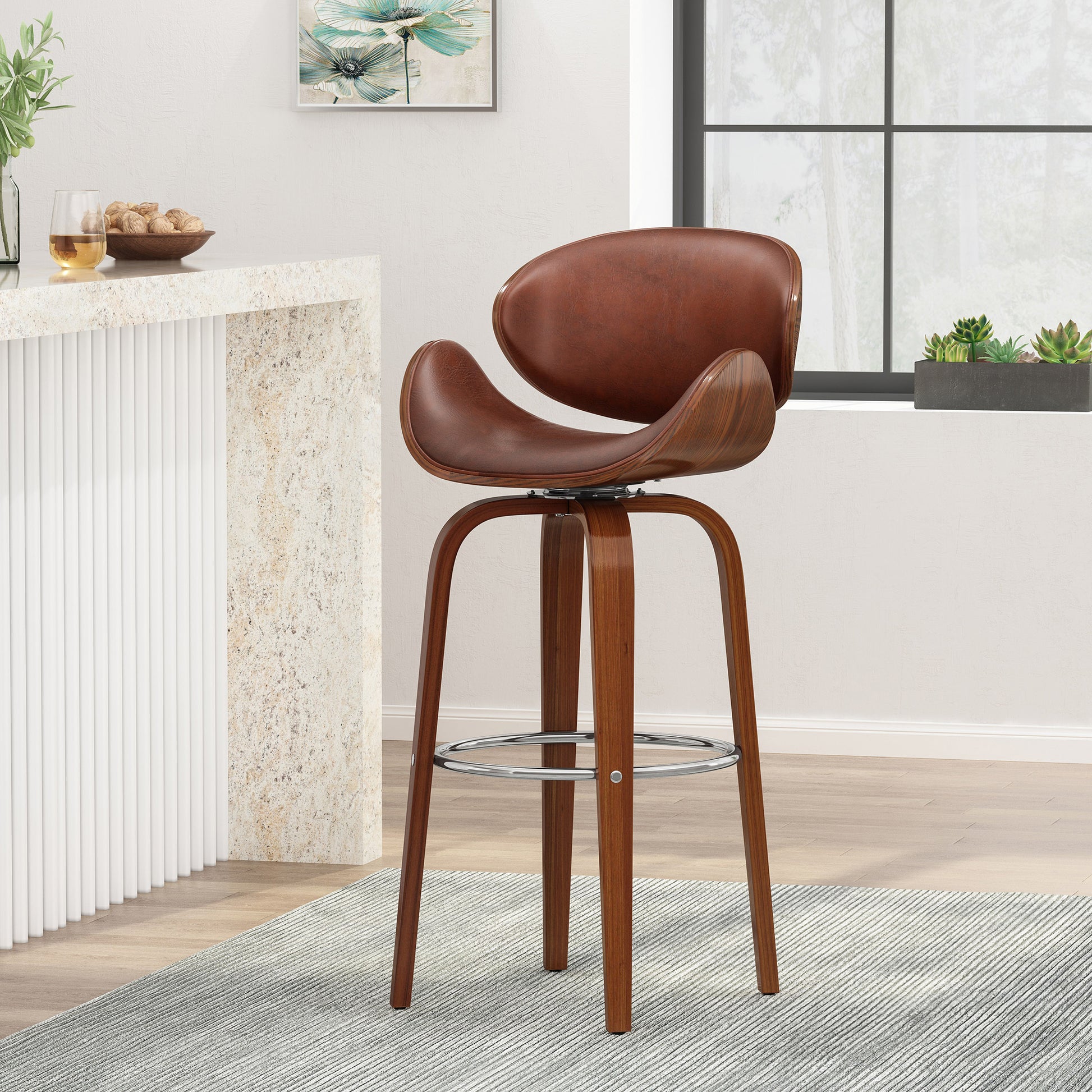 Azura 30" Mid-Century Modern Upholstered Swivel Barstool