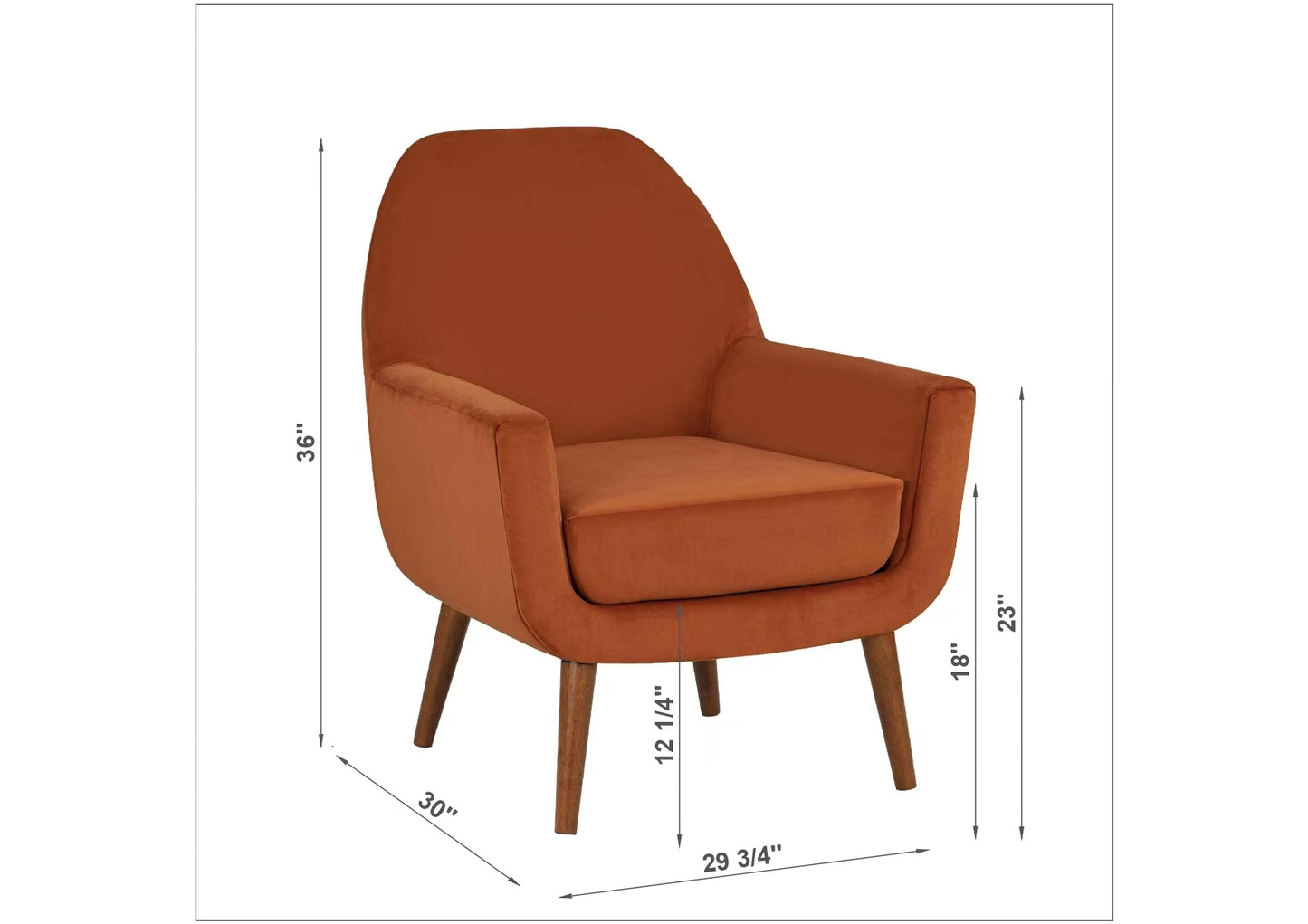 Astrid Mid-Century Burnt Orange Velvet Arm Chair