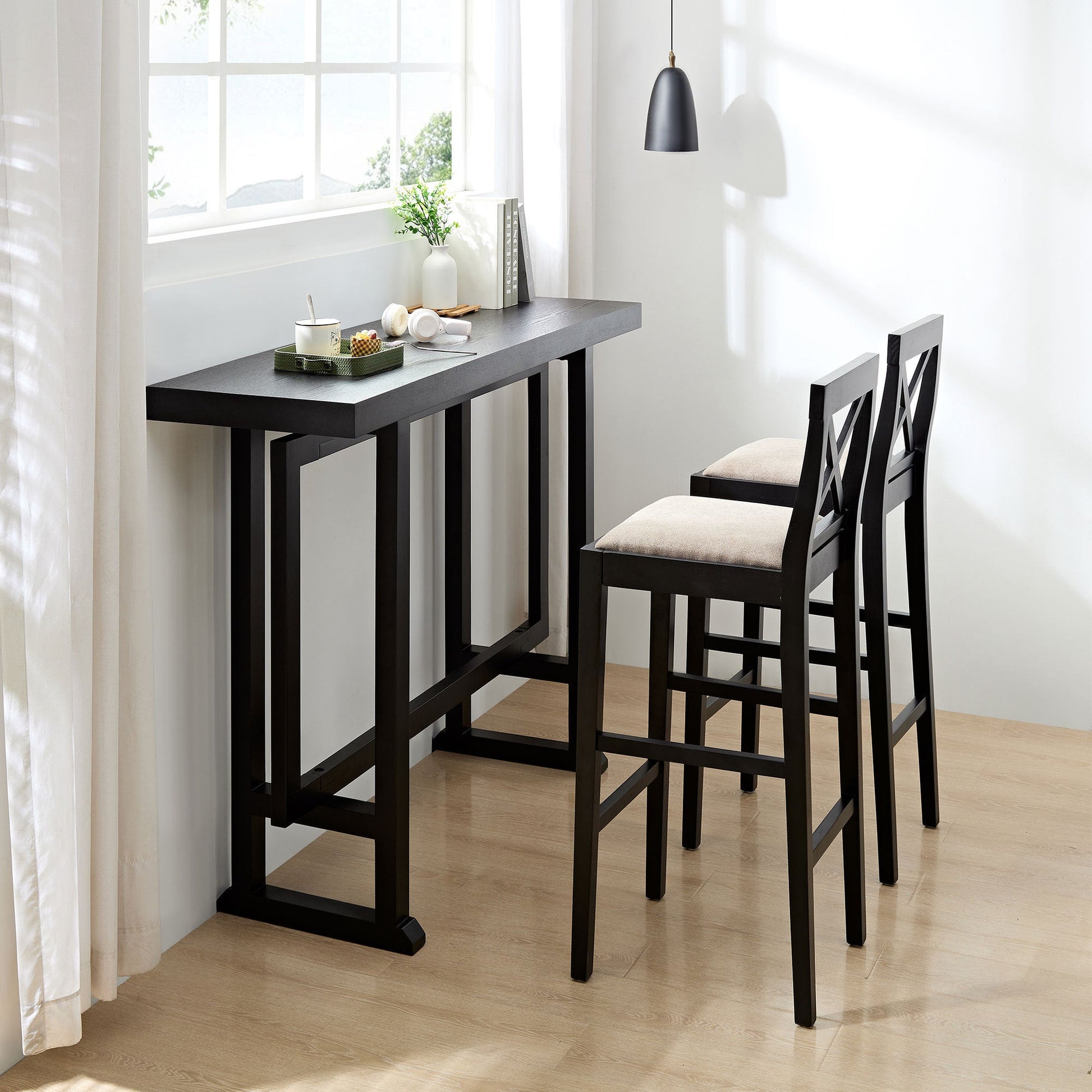 Flora Contemporary Wooden Bar Stools Set of 2 Black