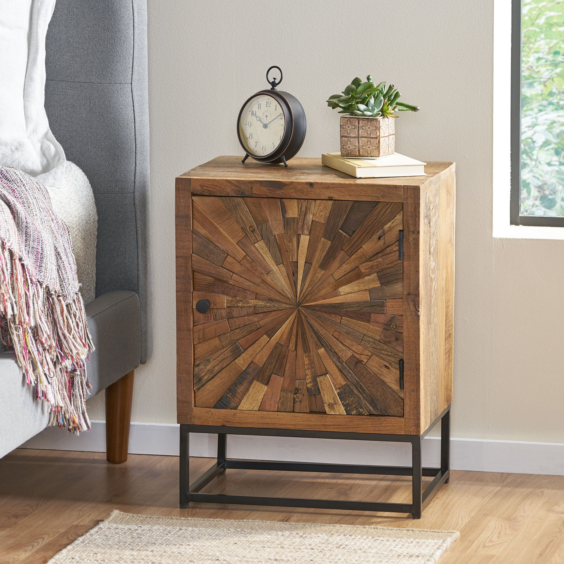 Pauline Boho Style Wooden Door Nightstand