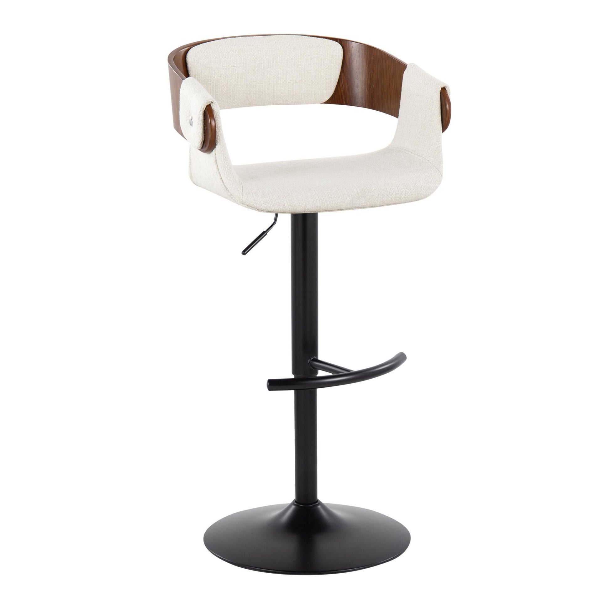 Elisa Mid-Century Modern Adjustable Barstool with Swivel, Walnut & Cream Set of 2