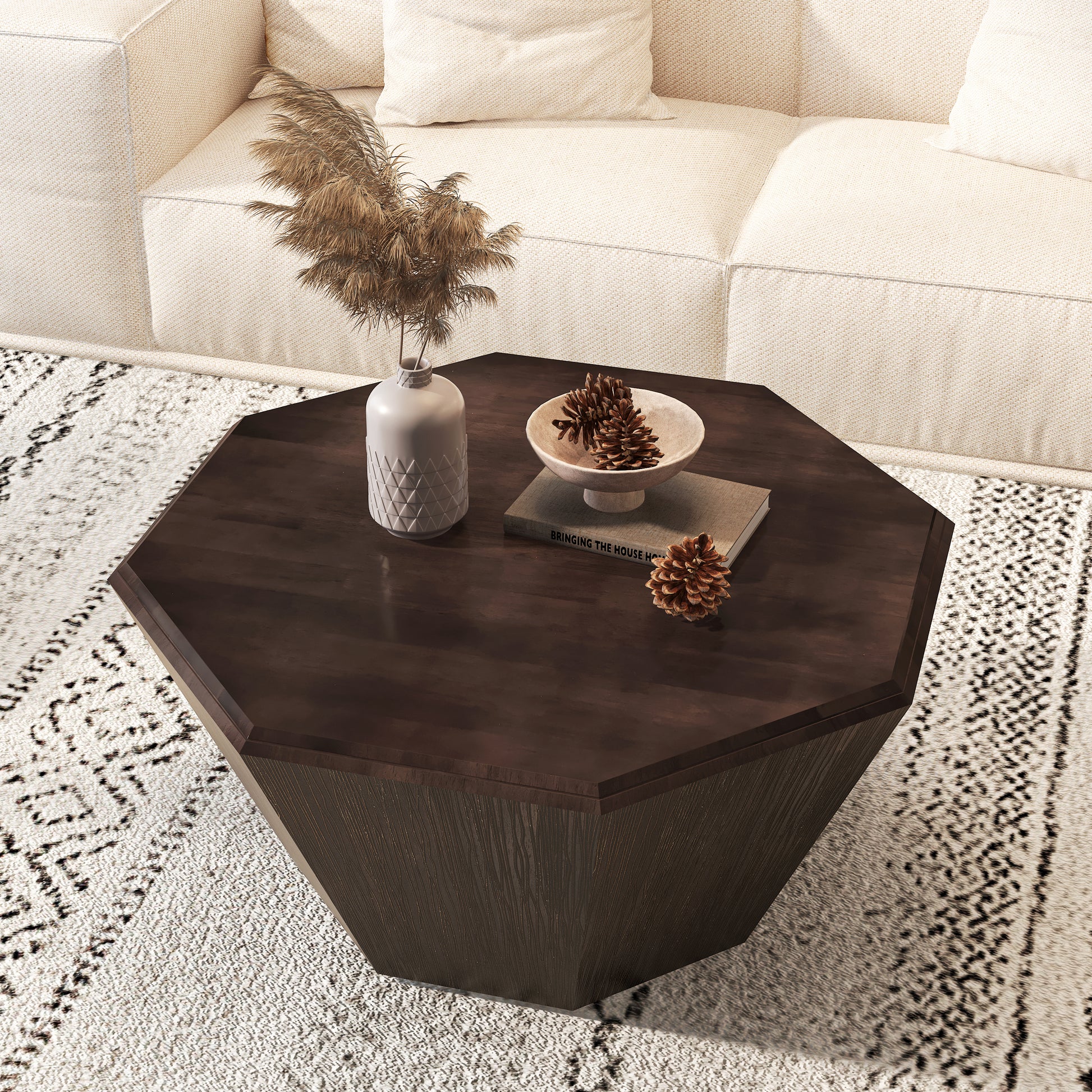 Normal 31.5" Octagonal Coffee Table, Dark Walnut