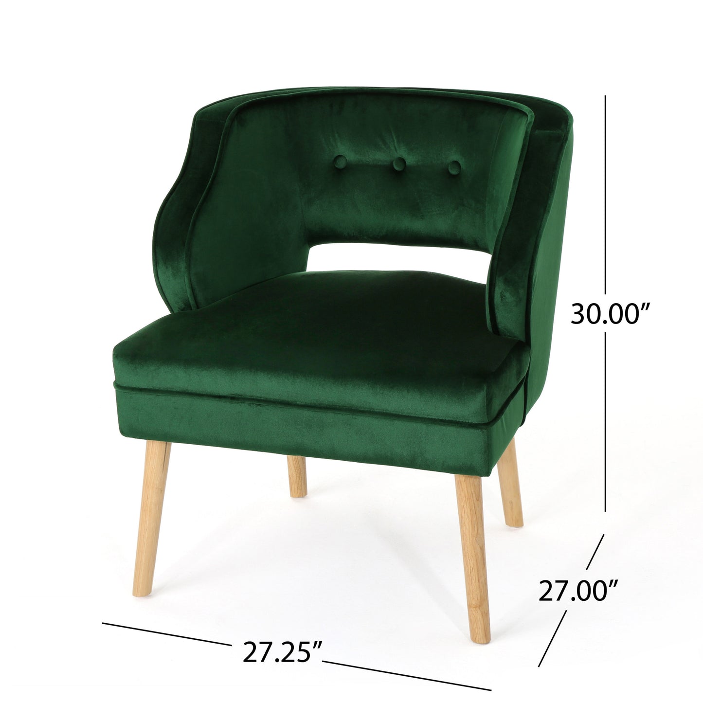 Wren Mid-Century Modern Emerald Green Velvet Tufted Accent Chair