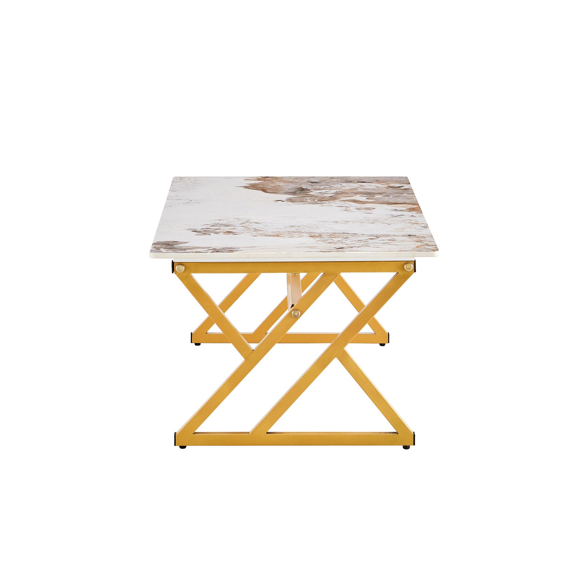 Ainsley Modern Minimalist Sintered Stone Coffee Table with Gold Legs