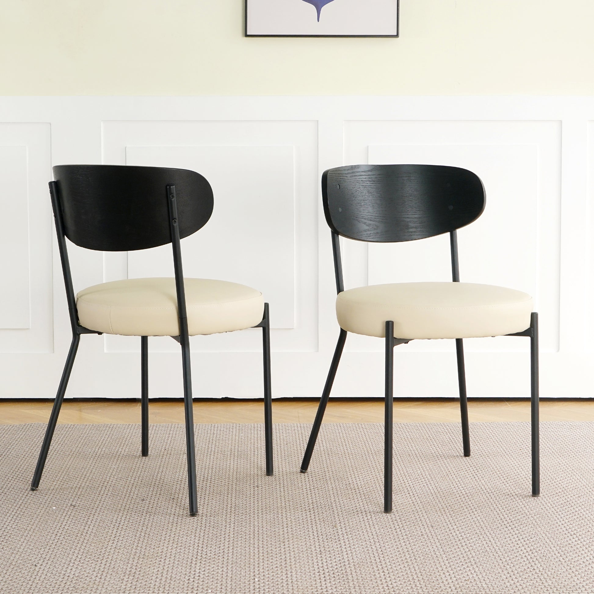 Cleo Modern Cream PU Leather & Black Side Chairs Set of 2