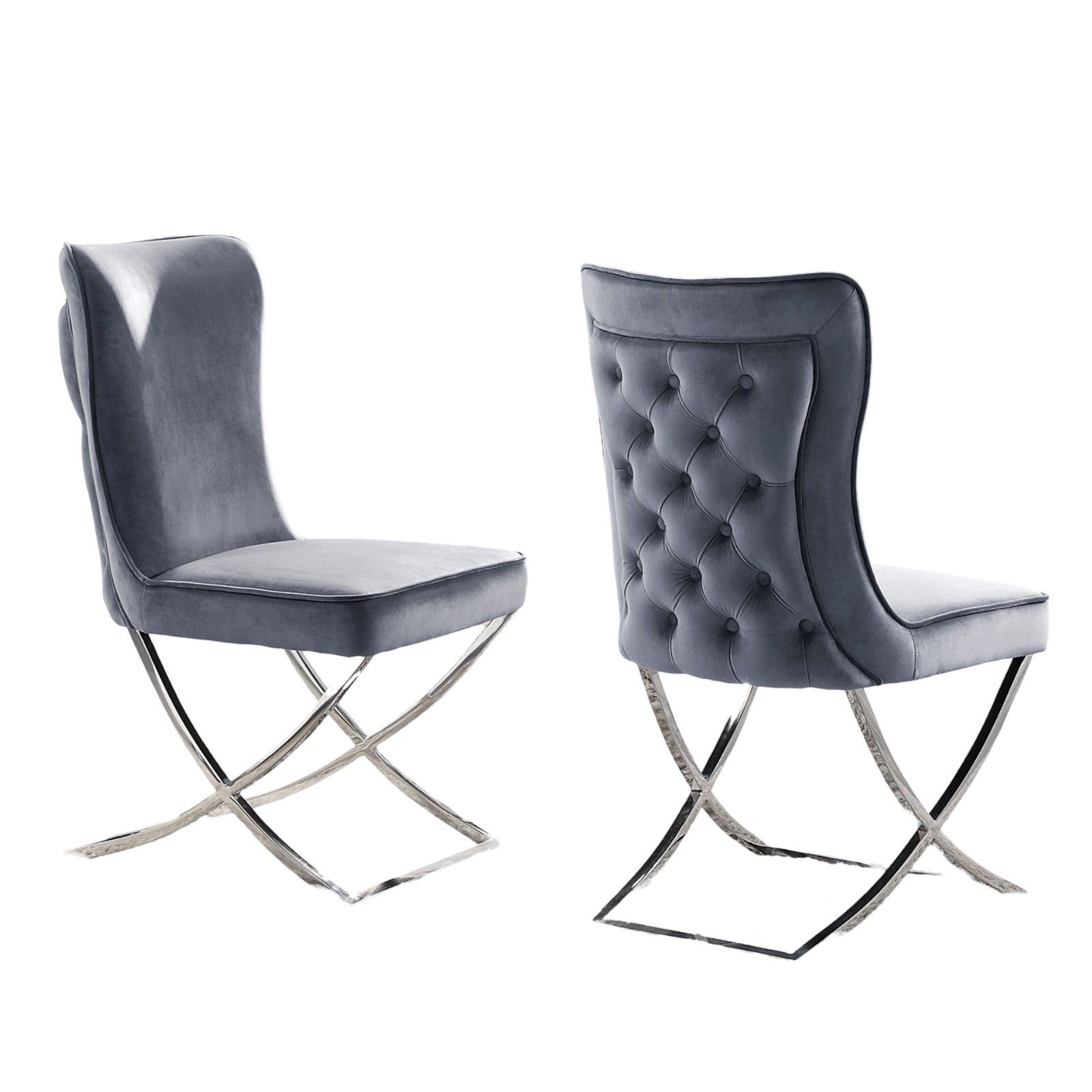 Sofa Tufted Back Glam Side Chairs with Silver Legs Set of 2