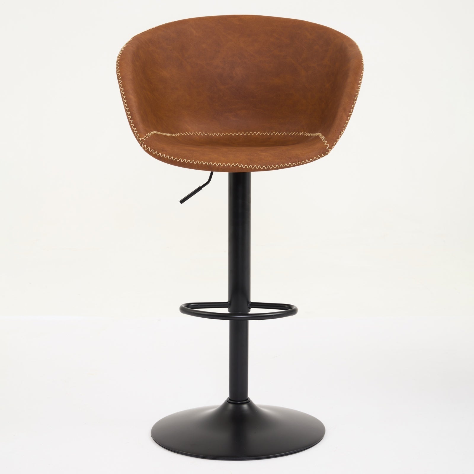 Minimalist Charm Brown Adjustable Swivel Bar Stools in Mid-Century Modern Faux Leather