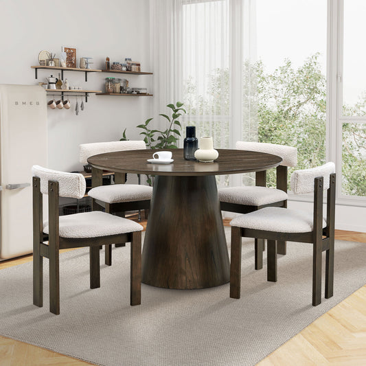 Bernadette 5-Piece Dining Set in Walnut with White Boucle Upholstered Chairs