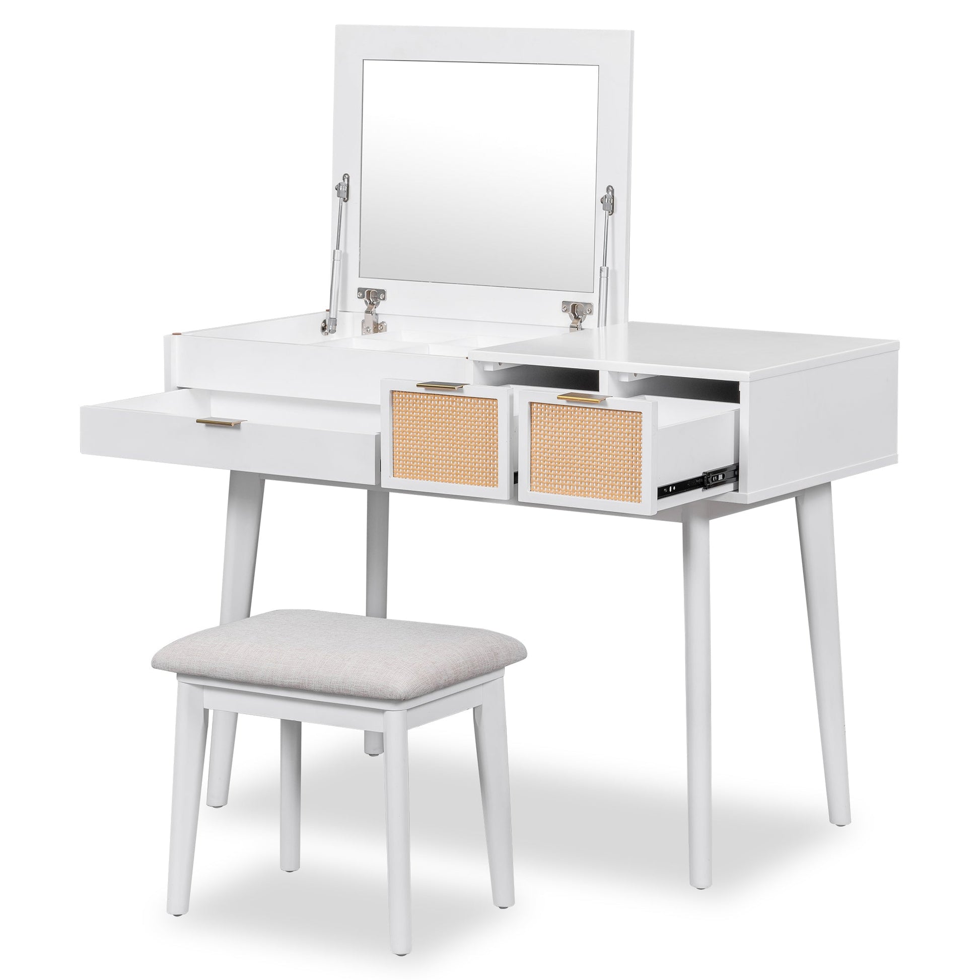 Zoey 43.3" Flip-top Vanity Set with Three Drawers, White