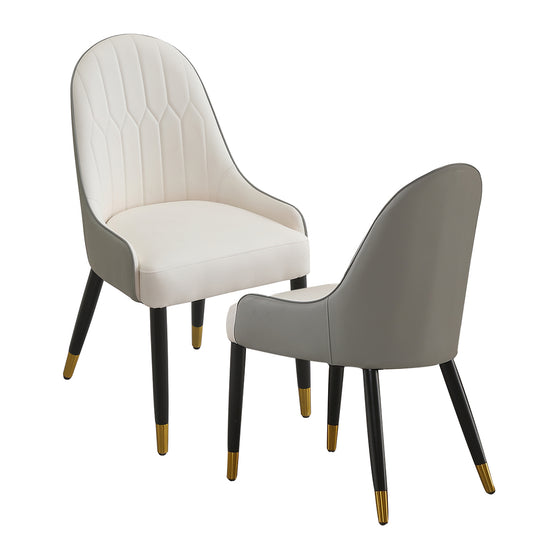 Zyra PU-Leather Side Chairs with Gold Tipped Metal Legs Set of 2 Gray & White