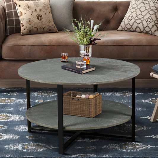 Aurora Modern Round Coffee Table, Gray & Black