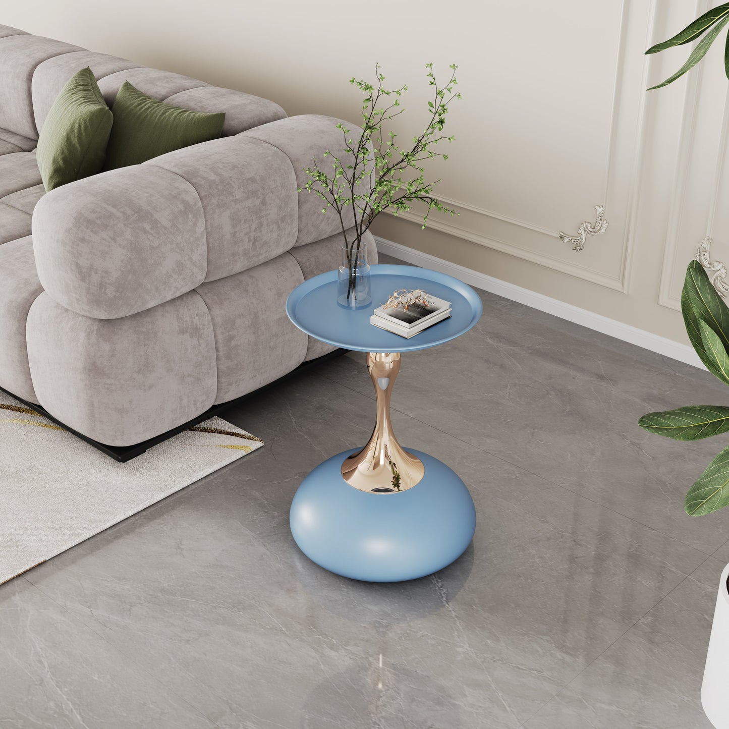 Braxton Modern Minimalist Iron End Table - Blue & Gold