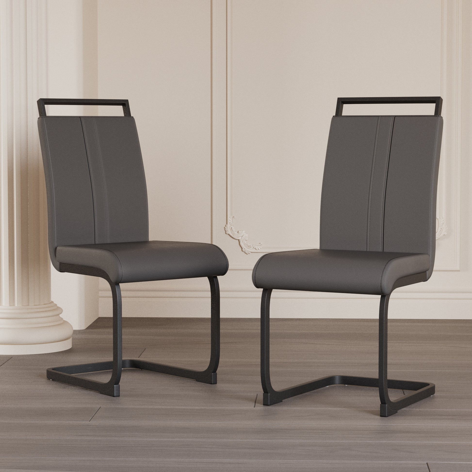 Astrid Modern PU Leather Side Chairs with Black Legs Set of 2 , Gray