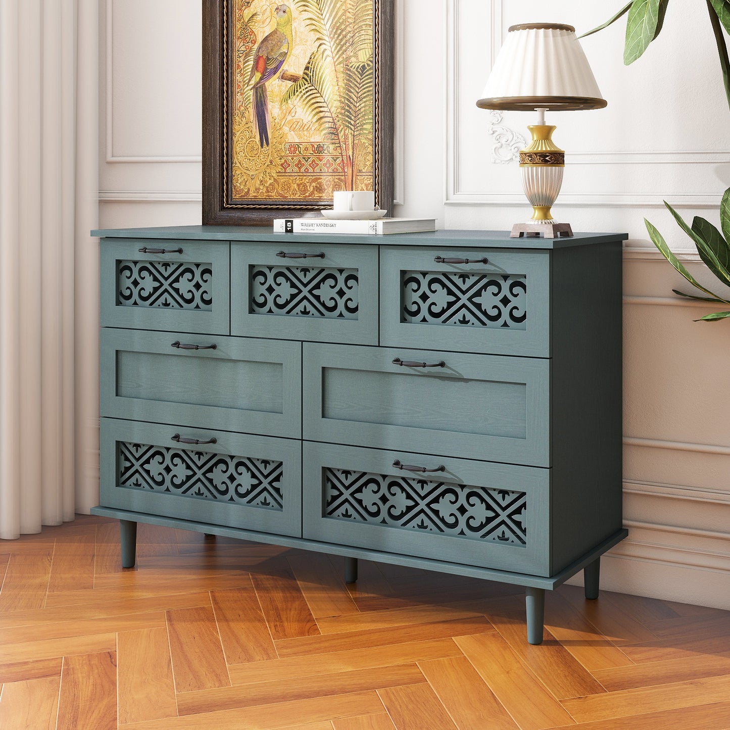 Riley Dark Green 7-Drawer Cabinet