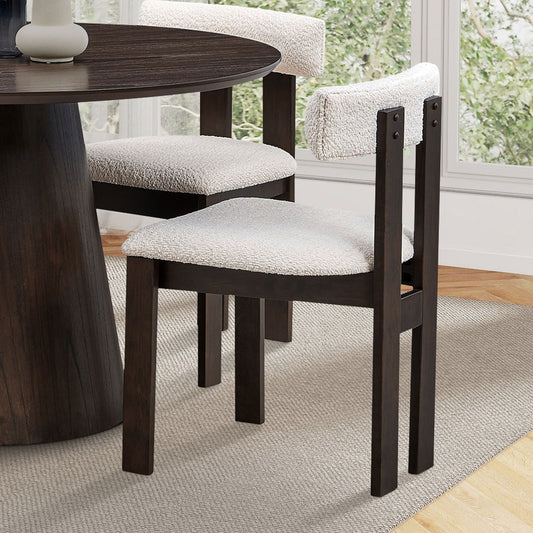 Bernadette Mid-Century Modern Side Chairs with Boucle Upholstery & Solid Wood Frame Set of 2 Dark Brown