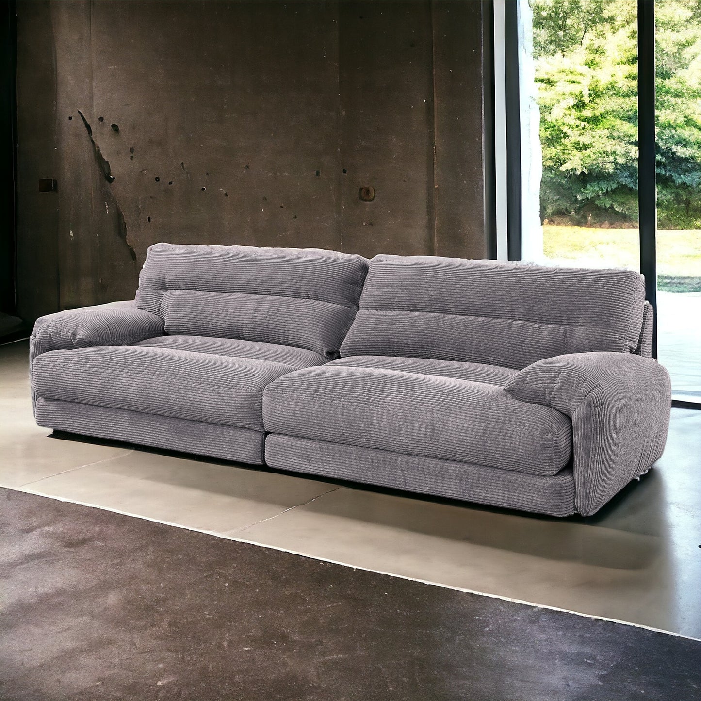 Cadenza 114" Modern Gray Corduroy Sofa