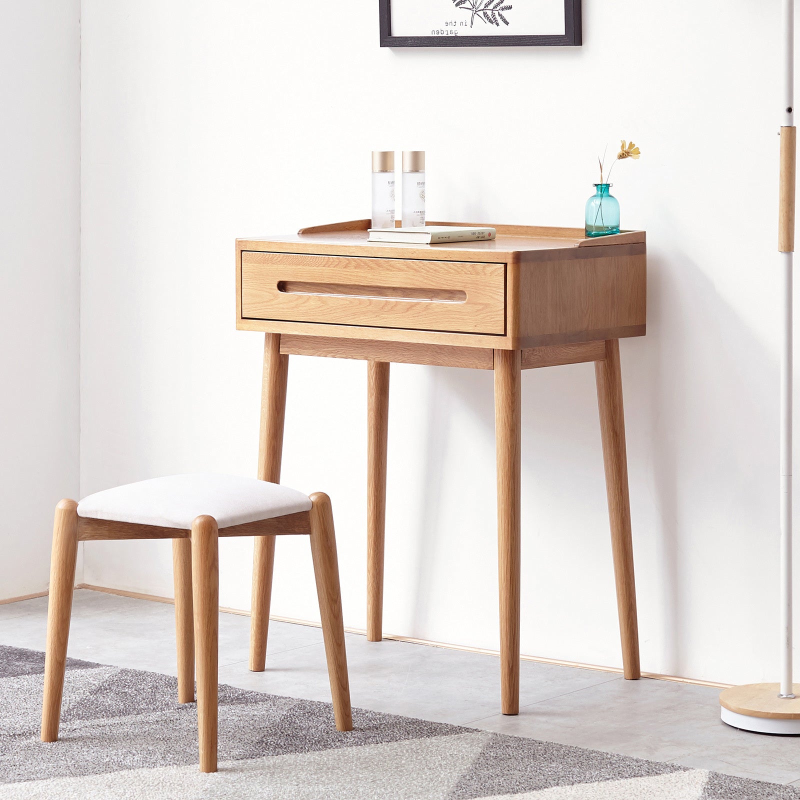 Shelly Mid-Century Modern Solid Oak Vanity Set